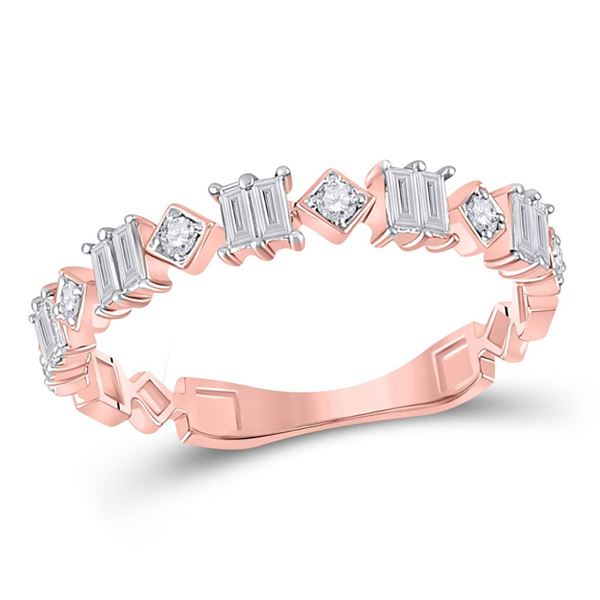 Baguette Diamond Modern Fashion Ring 1/3 Cttw 14kt Rose Gold
