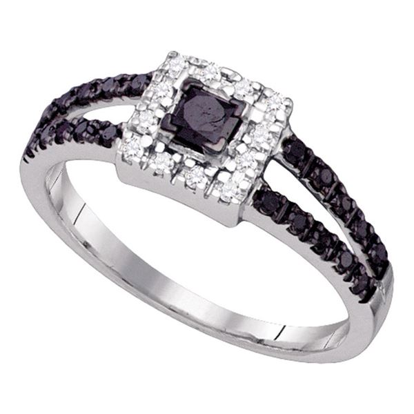 Princess Black Color Enhanced Diamond Bridal Wedding Ring 5/8 Cttw 14kt White Gold
