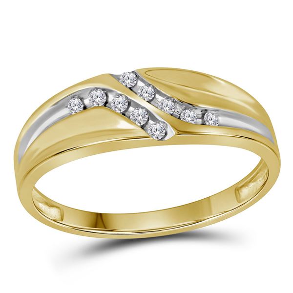 Mens Diamond Wedding Band Ring 1/8 Cttw 14kt Yellow Gold