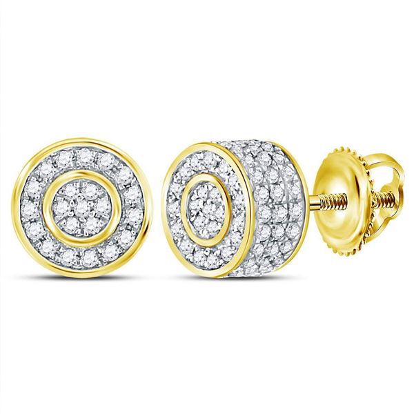 Mens Diamond 3D Cluster Stud Earrings 3/4 Cttw 10kt Yellow Gold