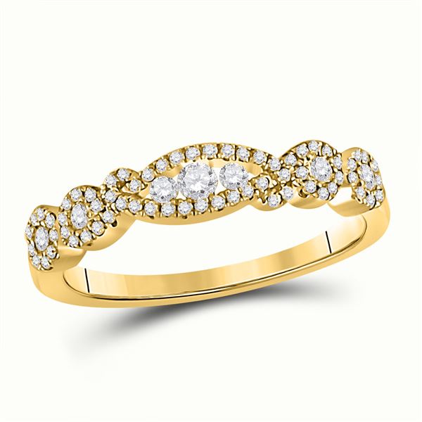Diamond 3-Stone Band Ring 1/3 Cttw 14kt Yellow Gold