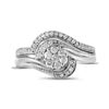Image 2 : Diamond Bridal Wedding Ring Band Set 3/8 Cttw 14kt White Gold