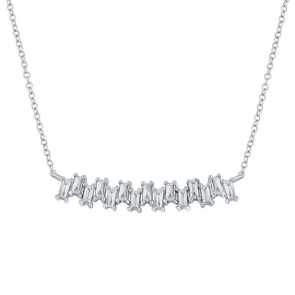 Baguette Diamond Curved Bar Necklace 5/8 Cttw 14kt White Gold