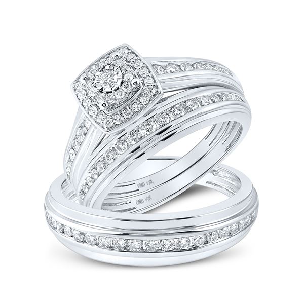 His Hers Diamond Solitaire Matching Wedding Set 7/8 Cttw 14kt White Gold
