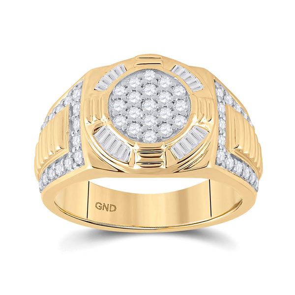 Mens Diamond Circle Cluster Ring 1 Cttw 10kt Yellow Gold