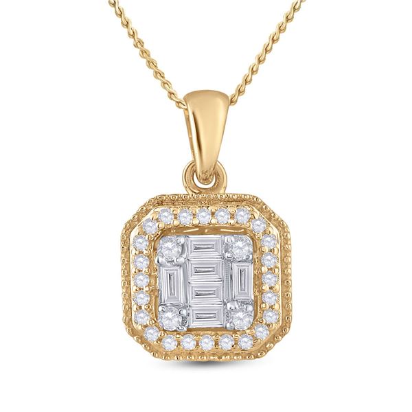 Diamond Cushion Cluster Pendant 1/4 Cttw 14kt Yellow Gold