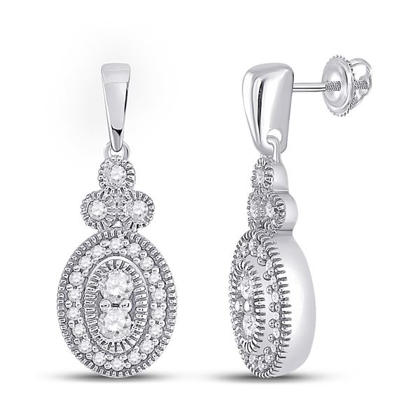 Diamond Oval Dangle Earrings 1/4 Cttw 10kt White Gold