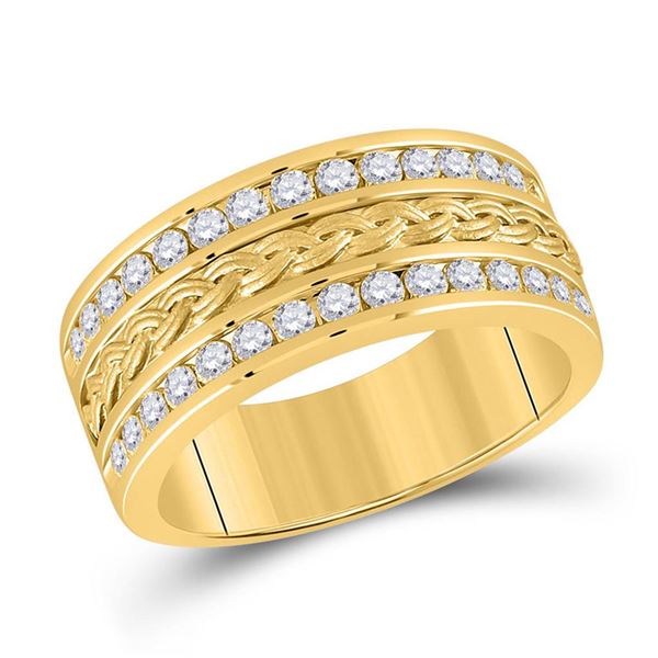 Mens Diamond Braid Wedding Band Ring 1 Cttw 14kt Yellow Gold