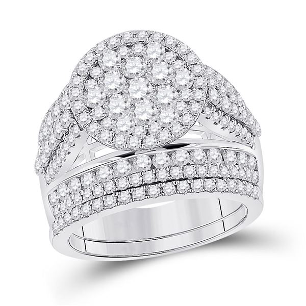 Diamond Bridal Wedding Ring Band Set 3 Cttw 14kt White Gold