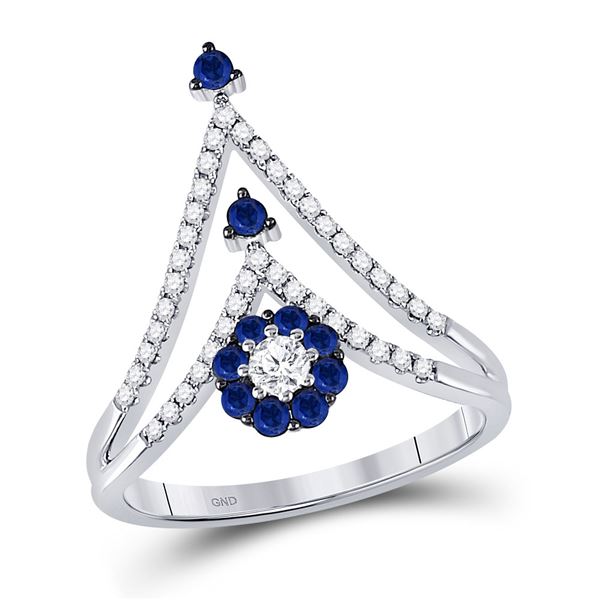 Blue Sapphire Chevron Band Ring 5/8 Cttw 14kt White Gold