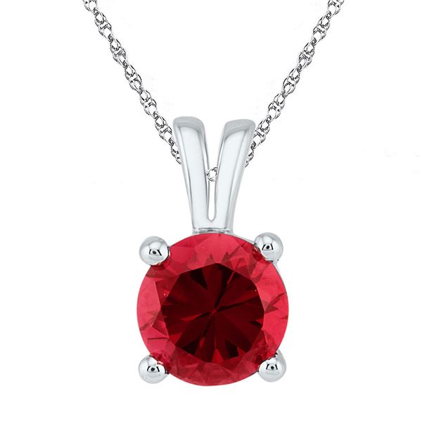 Lab-Created Ruby Solitaire Pendant 1-1/3 Cttw 10kt White Gold