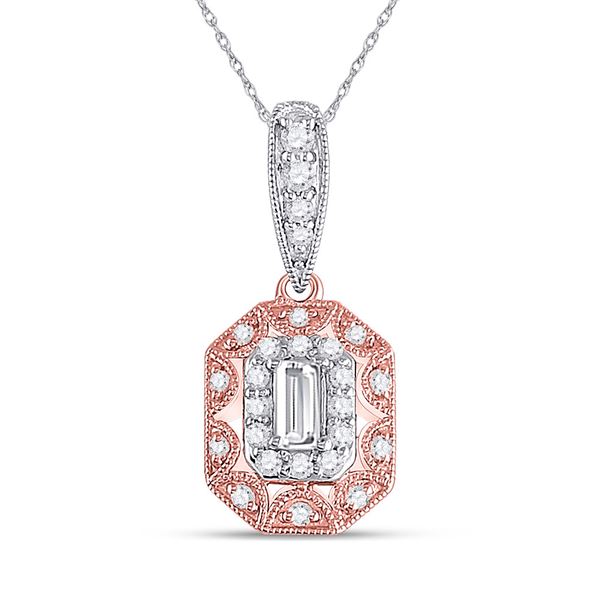 Emerald Diamond Fashion Halo Pendant 3/8 Cttw 14kt Two-tone Gold