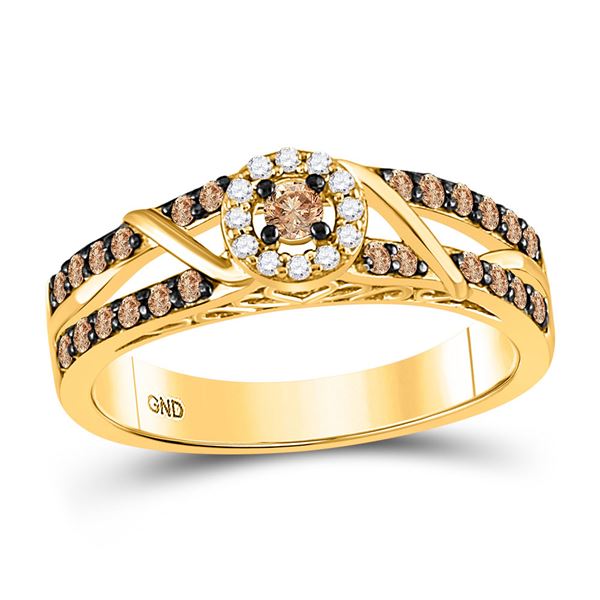 Brown Diamond Solitaire Ring 3/8 Cttw 10kt Yellow Gold