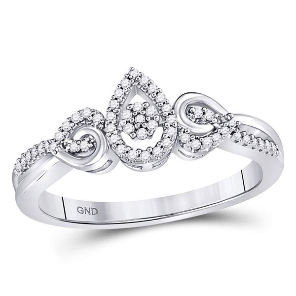 Diamond Teardrop Curl Cluster Ring 1/10 Cttw 10kt White Gold
