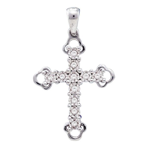 Diamond Trefoil Tips Cross Pendant 1/8 Cttw Sterling Silver