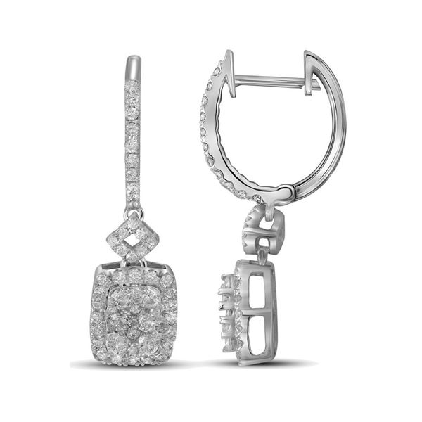 Diamond Rectangle Dangle Earrings 7/8 Cttw 14kt White Gold