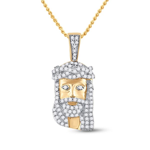 Mens Diamond Jesus Face Charm Pendant 1/3 Cttw 10kt Yellow Gold