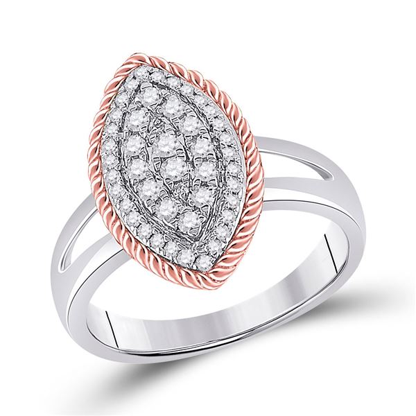 Diamond Rope Marquise-shape Cluster Ring 3/8 Cttw 10kt Two-tone Gold