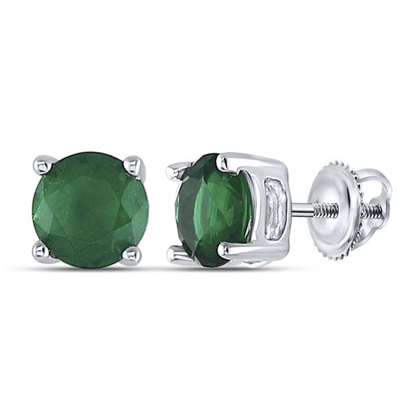 Lab-Created Emerald Solitaire Stud Earrings 2 Cttw Sterling Silver