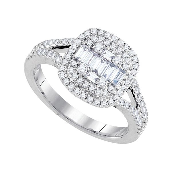 Baguette Diamond Cluster Bridal Wedding Engagement Ring 3/4 Cttw 18kt White Gold