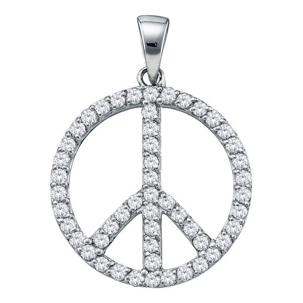 Diamond Peace Sign Circle Pendant 3/4 Cttw 14kt White Gold