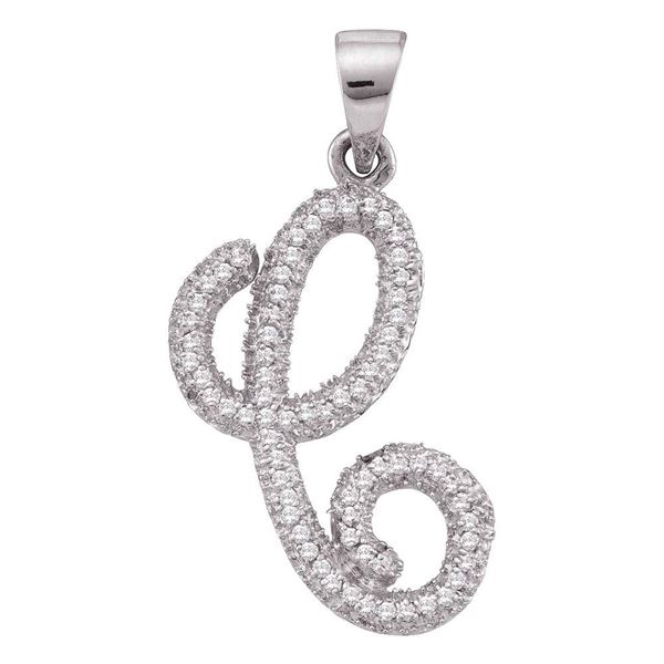 Diamond Cursive Letter C Pendant 1/5 Cttw 10kt White Gold