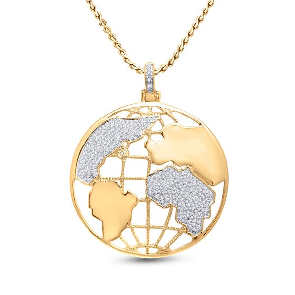 Mens Diamond Globe World Charm Pendant 5/8 Cttw 10kt Yellow Gold
