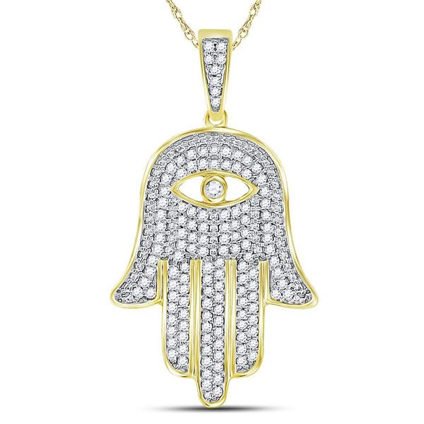 Mens Diamond Eye of Fatima Hamsa Hand Charm Pendant 1/2 Cttw 10kt Yellow Gold