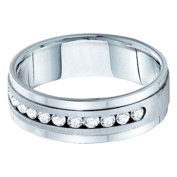 Mens Machine Set Diamond Wedding Band Ring 1 Cttw 14kt White Gold