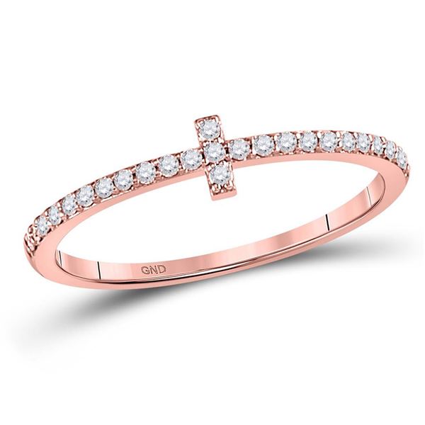 Diamond Cross Stackable Band Ring 1/6 Cttw 10kt Rose Gold