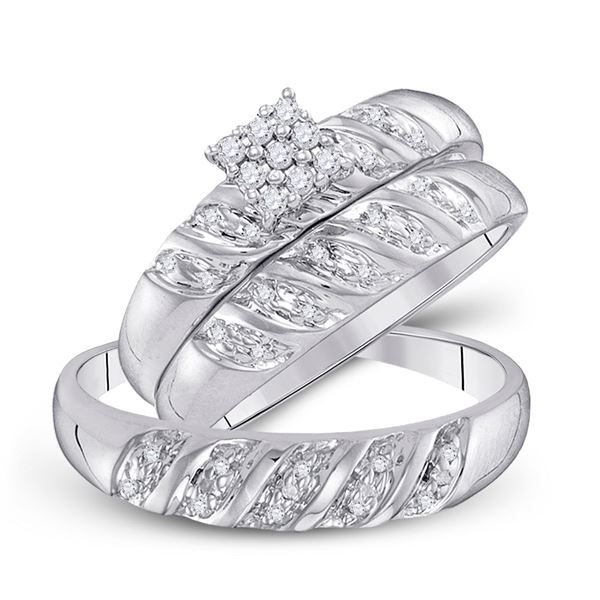 His Hers Diamond Cluster Matching Wedding Set 1/10 Cttw 10kt White Gold