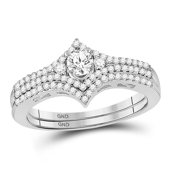 Diamond Chevron Bridal Wedding Ring Band Set 1/2 Cttw 14kt White Gold