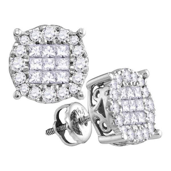 Princess Diamond Cluster Earrings 1/2 Cttw 14kt White Gold