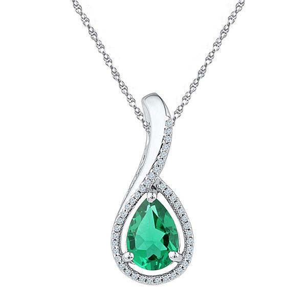 Pear Lab-Created Emerald Teardrop Pendant 2 Cttw Sterling Silver