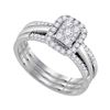Image 1 : Diamond Cluster Bridal Wedding Ring Band Set 1/2 Cttw 10kt White Gold
