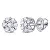 Image 1 : Diamond Flower Cluster Earrings 1/4 Cttw 14kt White Gold