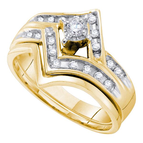 Diamond Chevron Bridal Wedding Ring Band Set 1/4 Cttw 14kt Two-tone Gold