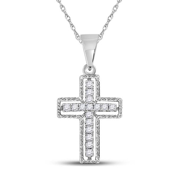Diamond Roman Cross Pendant 1/10 Cttw 10kt White Gold