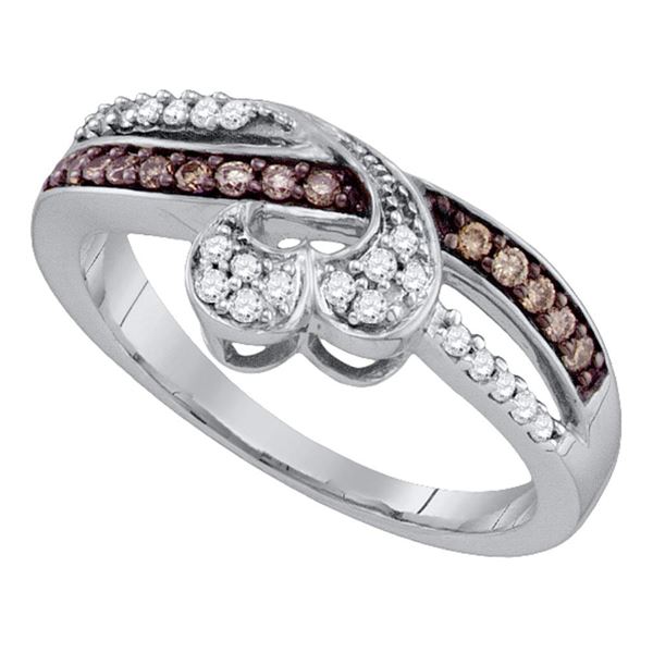 Brown Diamond Heart Band Ring 1/4 Cttw 10kt White Gold