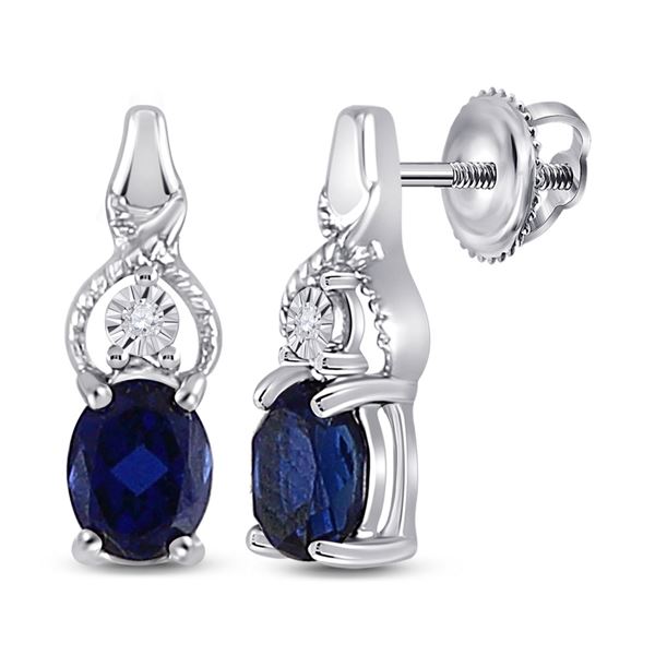 Oval Lab-Created Blue Sapphire Fashion Earrings 7/8 Cttw Sterling Silver
