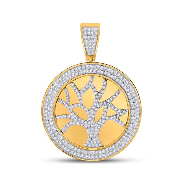 Mens Diamond Tree of Life Charm Pendant 7/8 Cttw 10kt Yellow Gold
