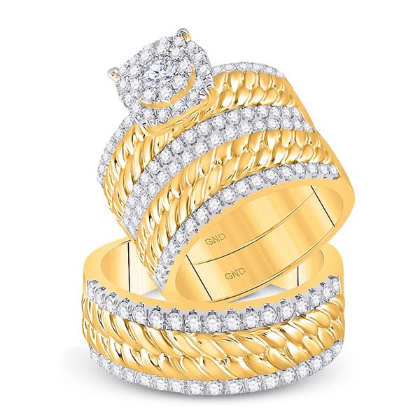 His Hers Diamond Halo Matching Wedding Set 2 Cttw 14kt Yellow Gold