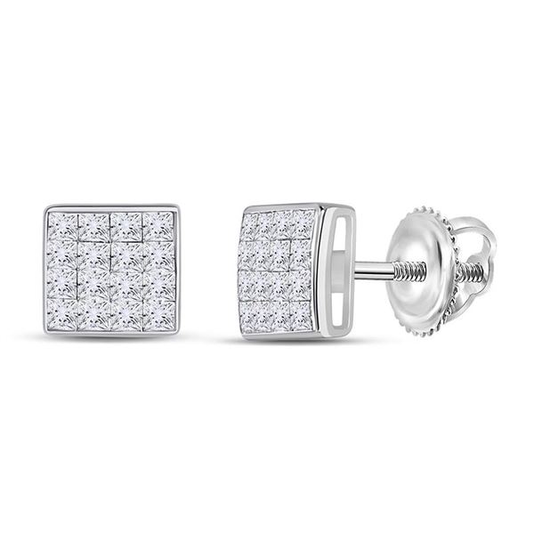 Princess Diamond Square Earrings 3/8 Cttw 14kt White Gold
