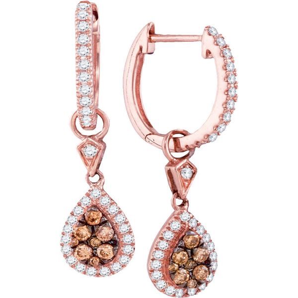 Brown Diamond Teardrop Dangle Earrings 1/2 Cttw 14kt Rose Gold