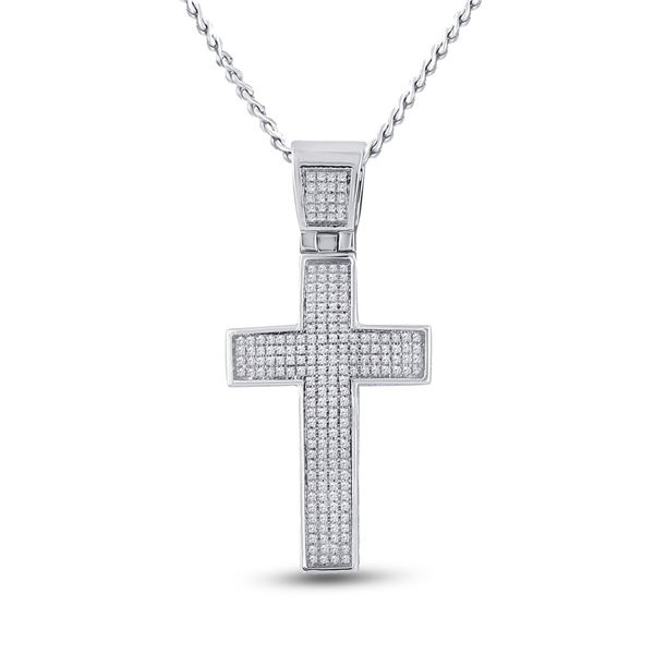 Mens Diamond Cross Charm Pendant 1/2 Cttw 10kt White Gold