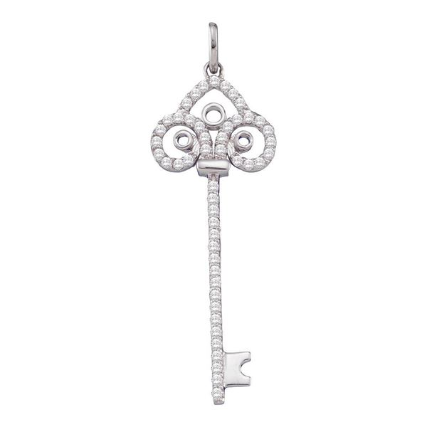 Diamond Slender Trefoil Key Love Pendant 1/2 Cttw 10kt White Gold