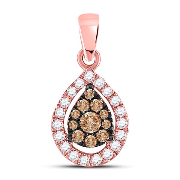Brown Diamond Teardrop Cluster Pendant 1/3 Cttw 14kt Rose Gold