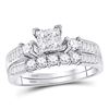 Image 1 : Princess Diamond Bridal Wedding Ring Band Set 7/8 Cttw 10kt White Gold