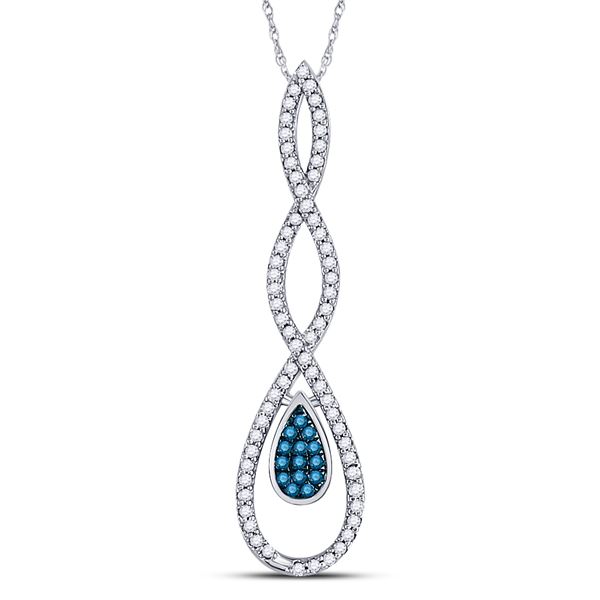 Blue Color Enhanced Diamond Teardrop Pendant 1/5 Cttw 10kt White Gold