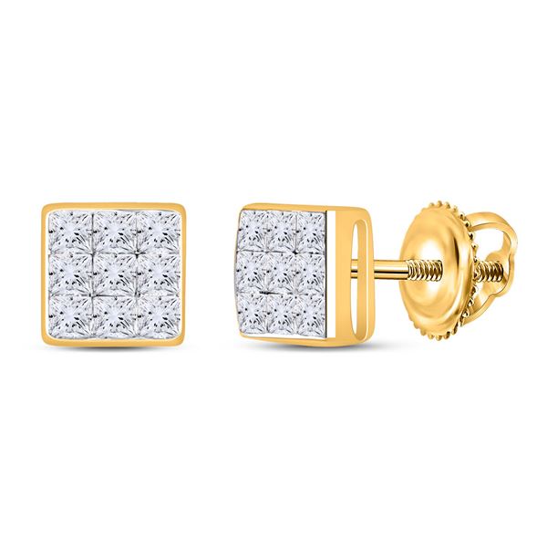Princess Diamond Square Earrings 1/4 Cttw 14kt Yellow Gold